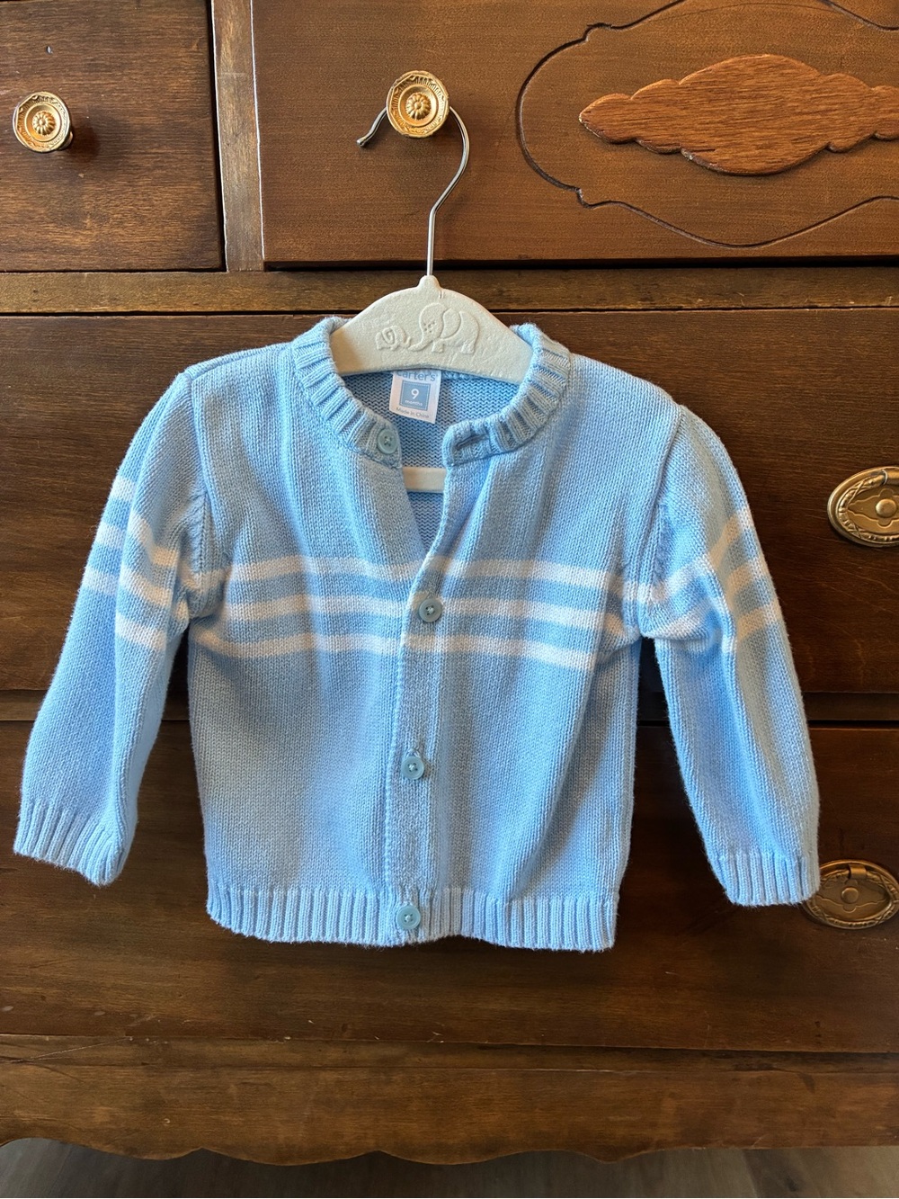 Carter's Light Blue and White Striped Knit Cardigan